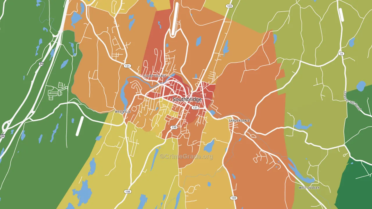 Southbridge Town, MA Map of Assault Rates