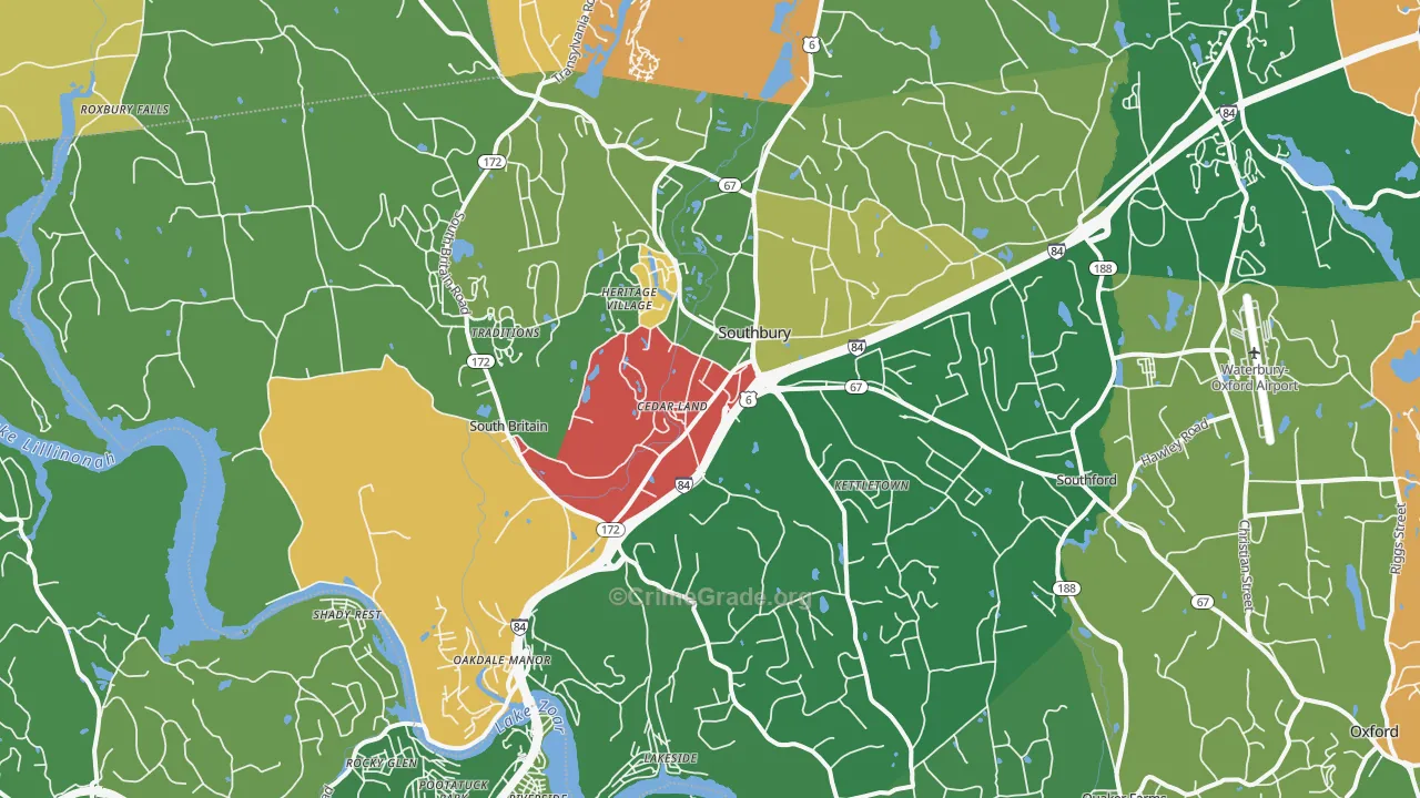Southbury, CT Map of Assault Rates