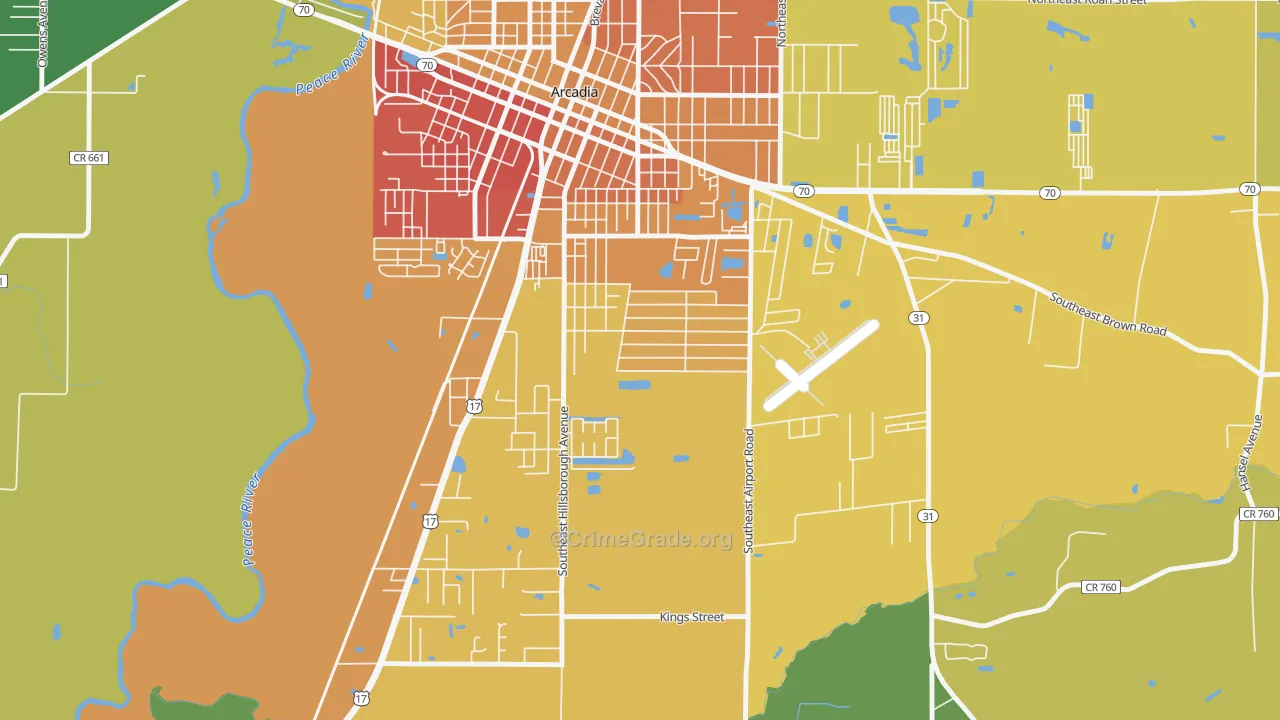 Southeast Arcadia, FL Map of Assault Rates