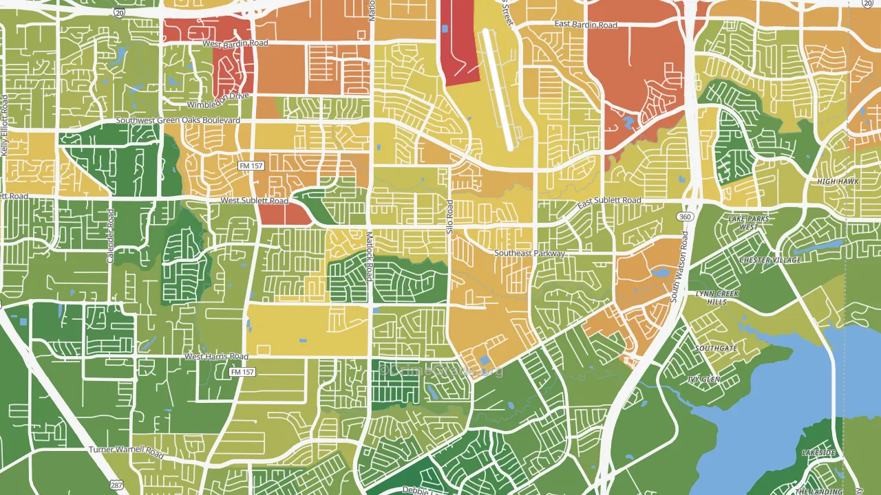 Southeast Arlington, Arlington, TX Map of Assault Rates