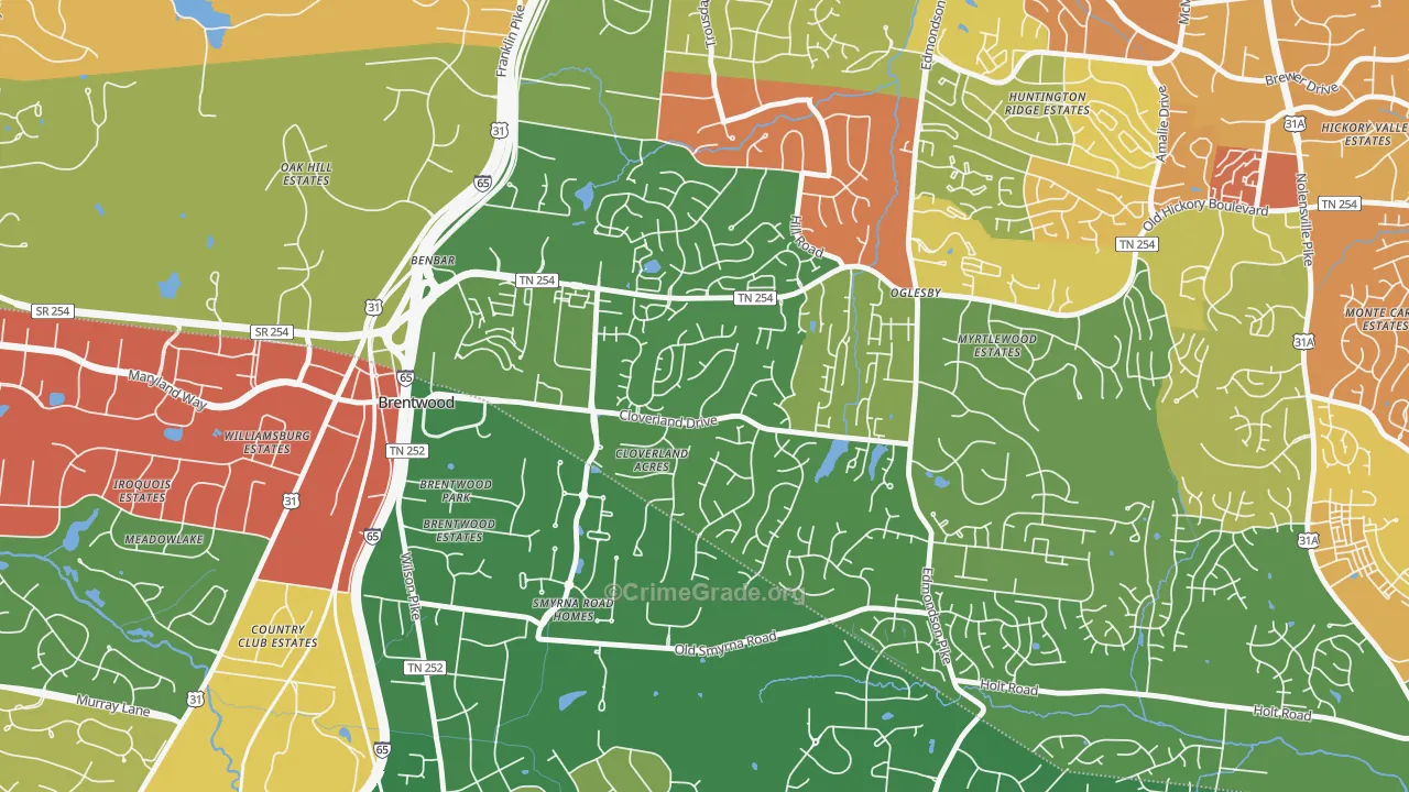 Southeast, Brentwood, TN Map of Assault Rates