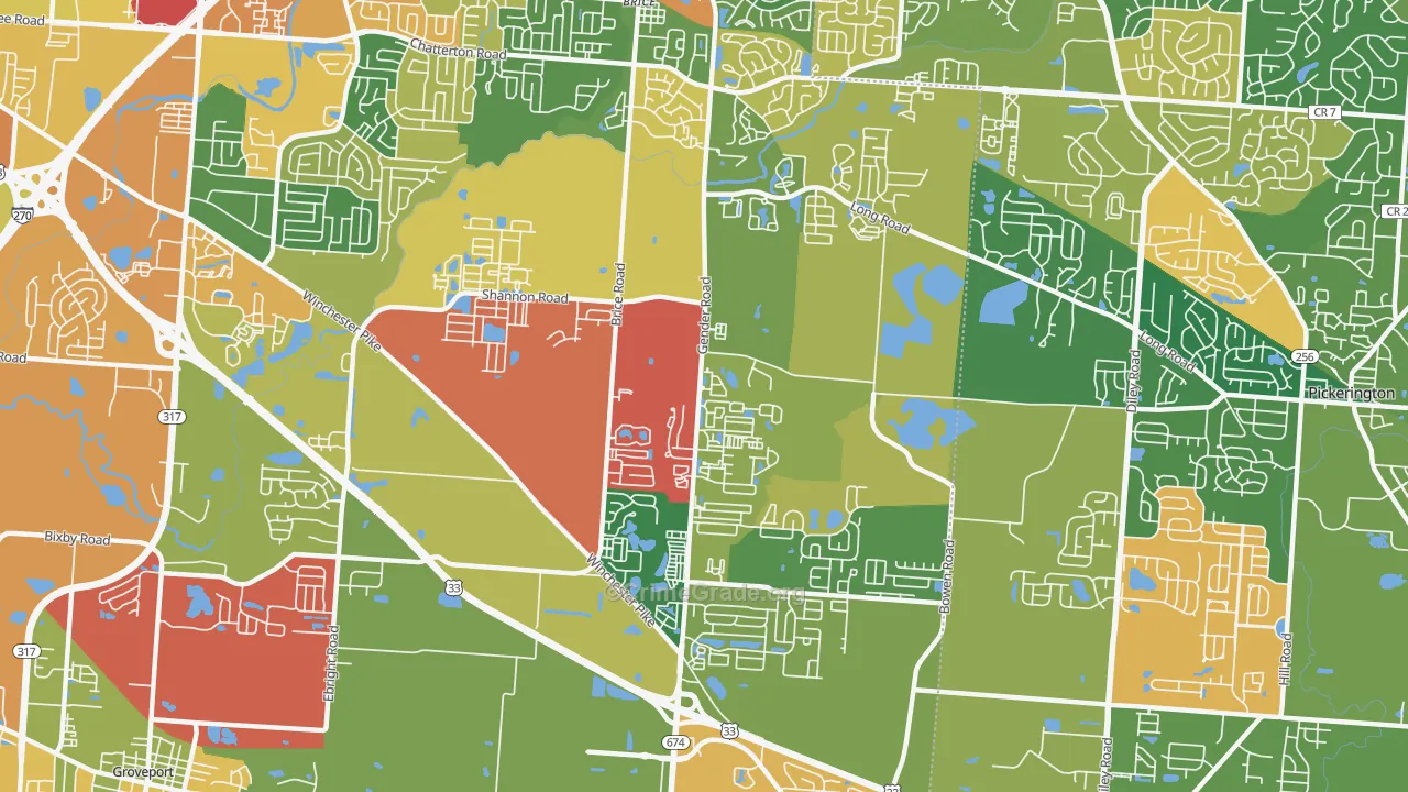 Southeast, Canal Winchester, OH Map of Assault Rates