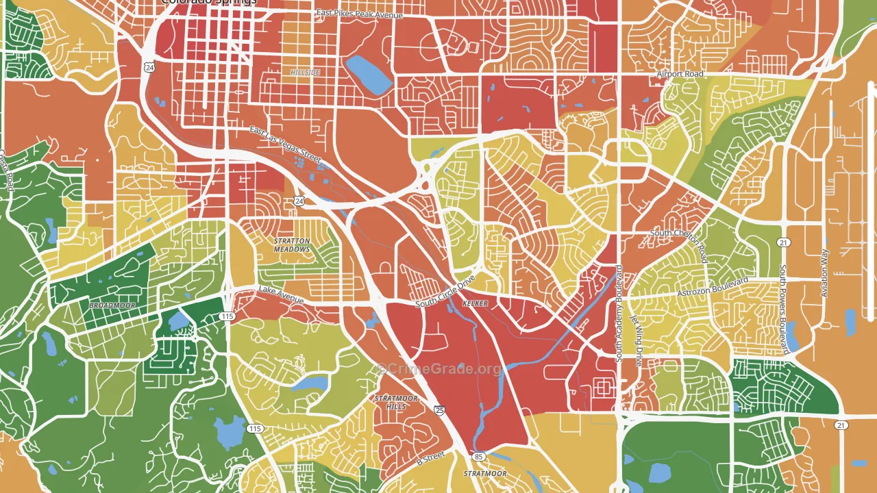 Southeast Colorado Springs, Colorado Springs, CO Map of Assault Rates