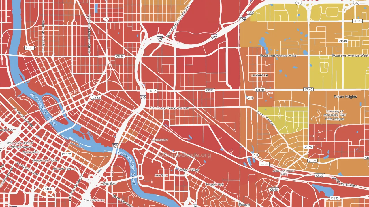 Southeast Como, Minneapolis, MN Map of Assault Rates