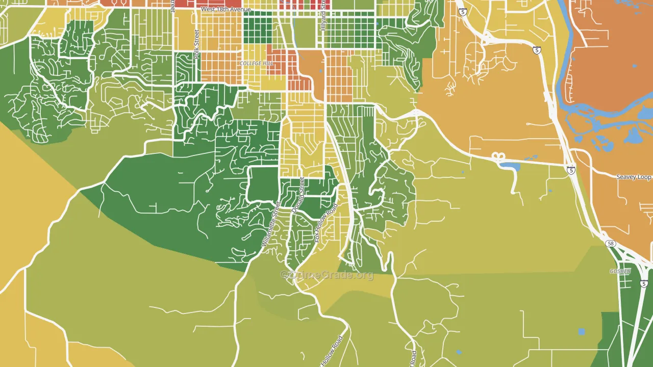 Southeast, Eugene, OR Map of Assault Rates