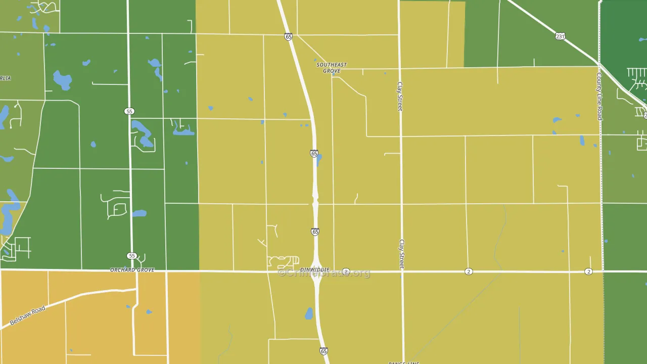 Southeast Grove, IN Map of Assault Rates