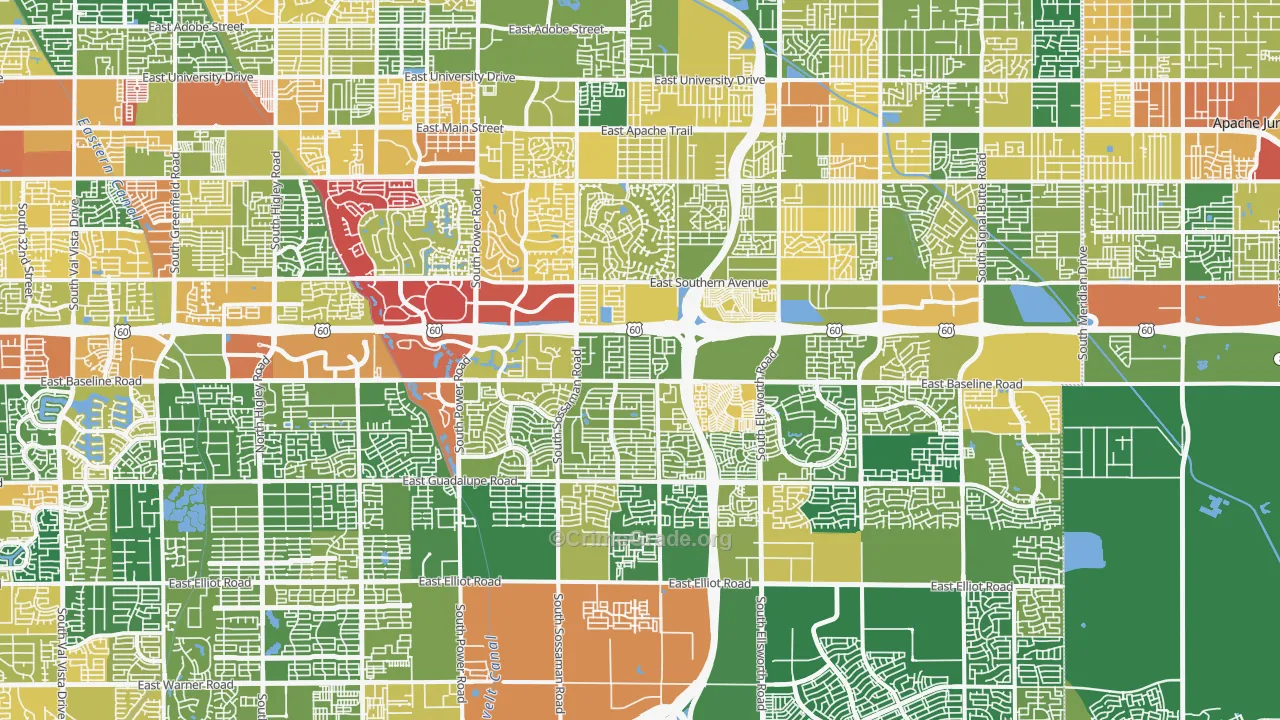 Southeast Mesa, Mesa, AZ Map of Assault Rates