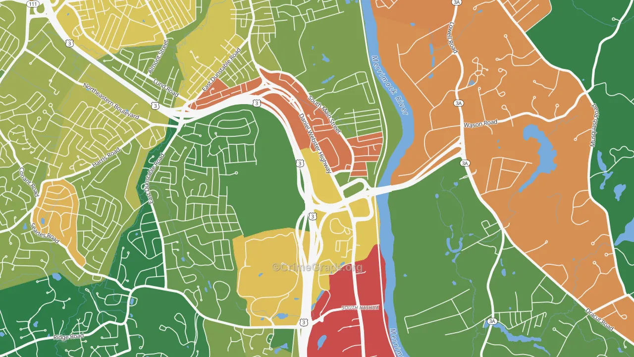 Southeast Nashua, Nashua, NH Map of Assault Rates