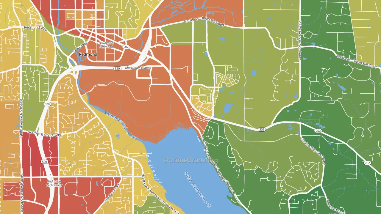Southeast Redmond, Redmond, WA Map of Assault Rates
