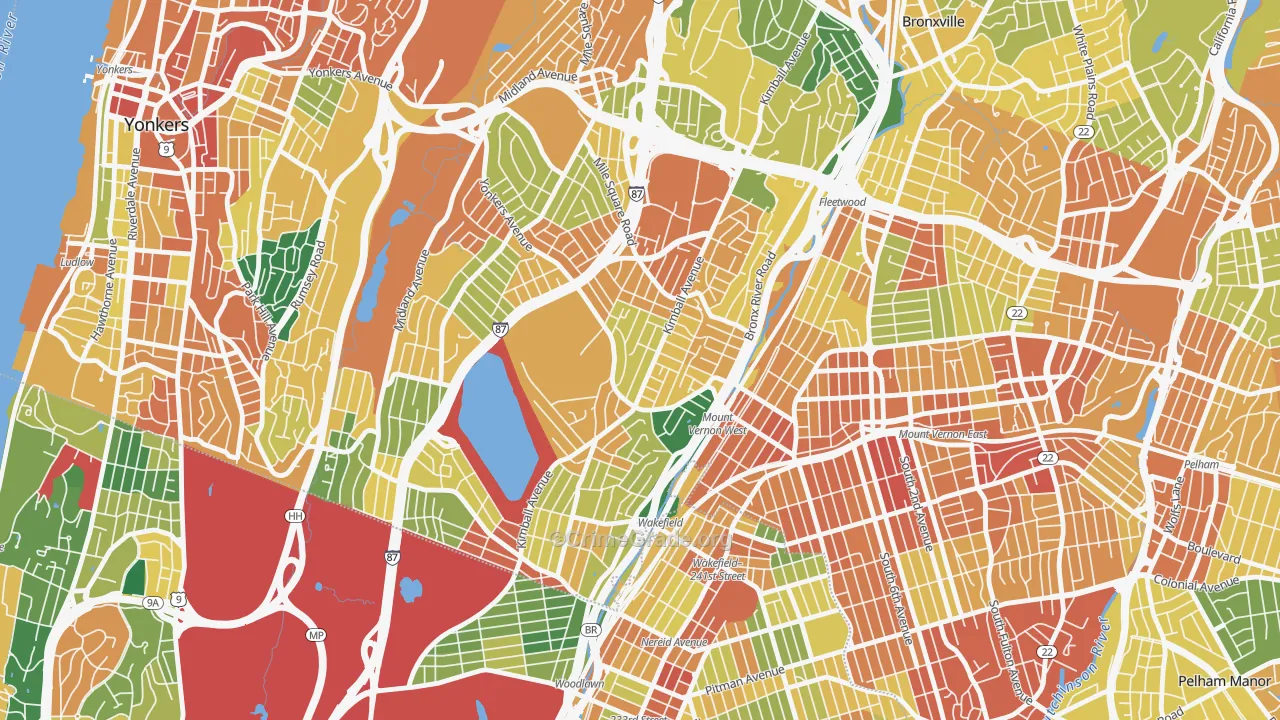 Southeast Yonkers, Yonkers, NY Map of Assault Rates