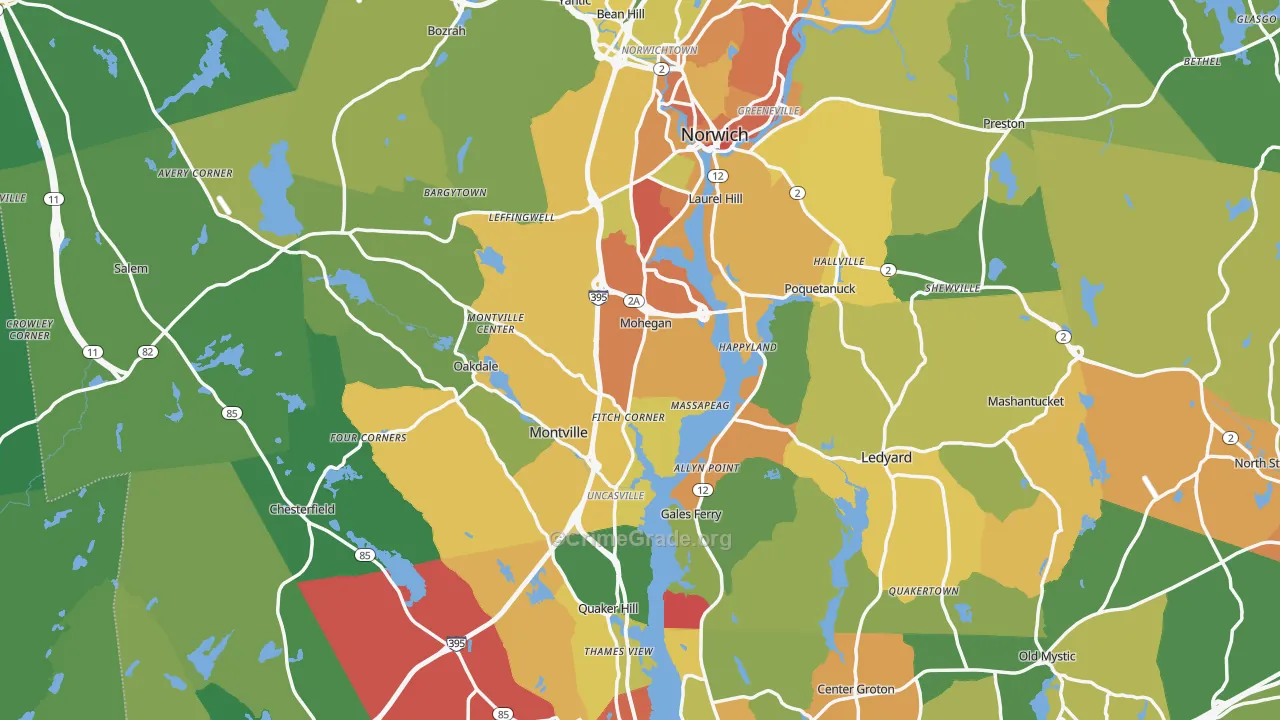 Southeastern Connecticut Planning Region, CT Map of Assault Rates