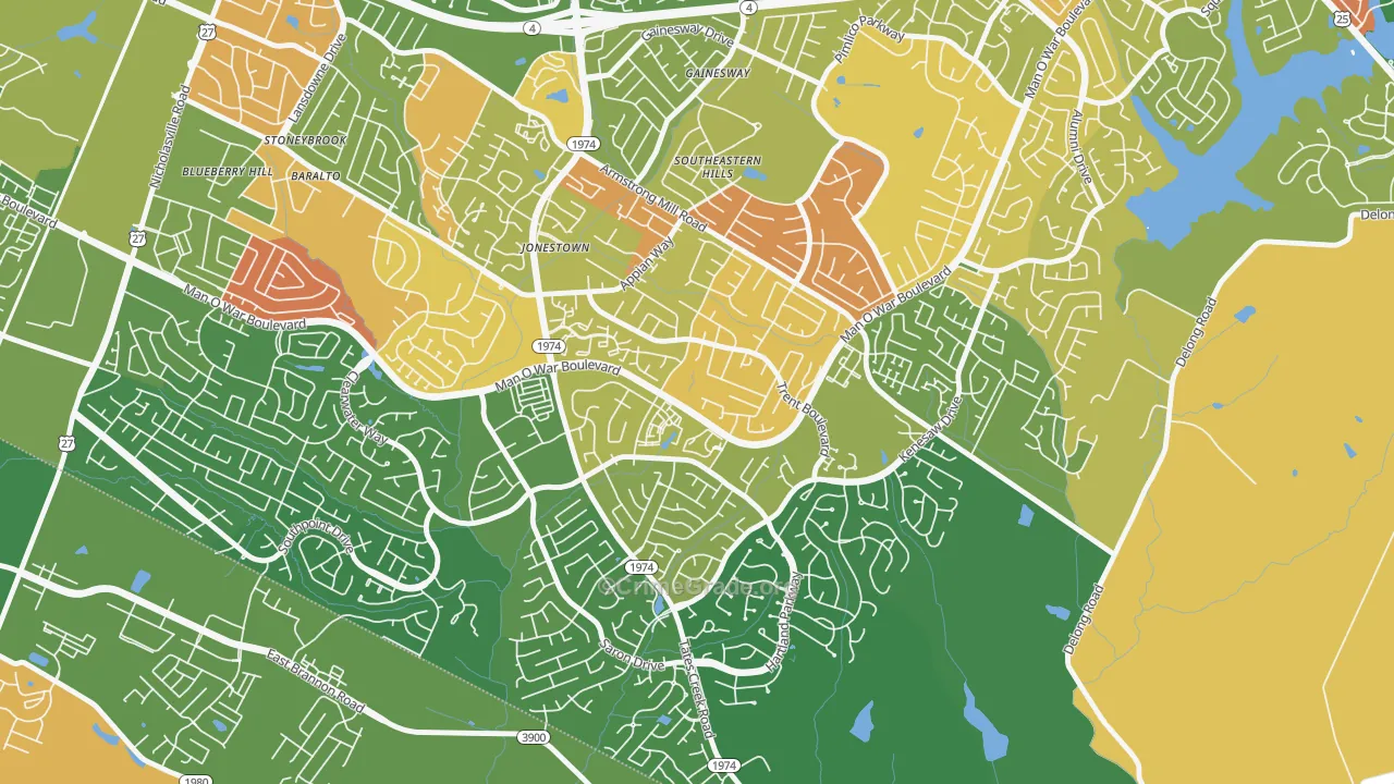 Southeastern Hills, Lexington, KY Map of Assault Rates