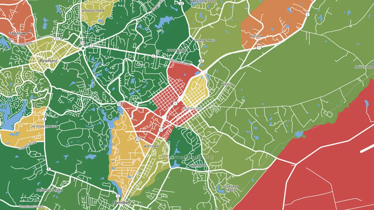 Southern Pines, NC Map of Assault Rates