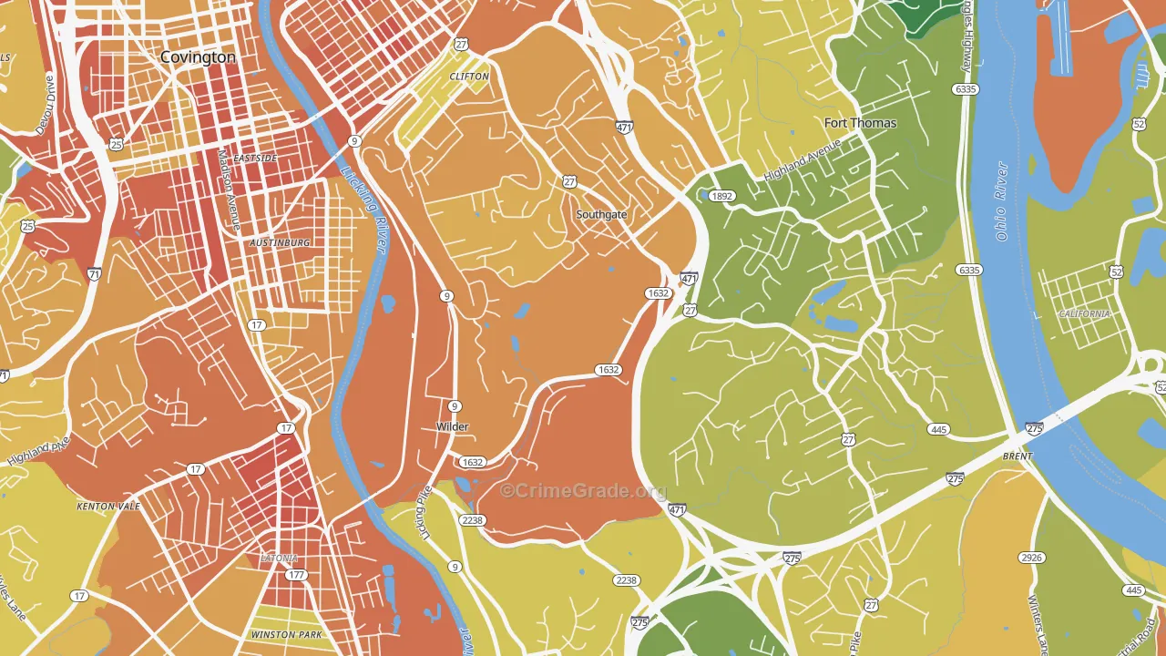 Southgate, KY Map of Assault Rates