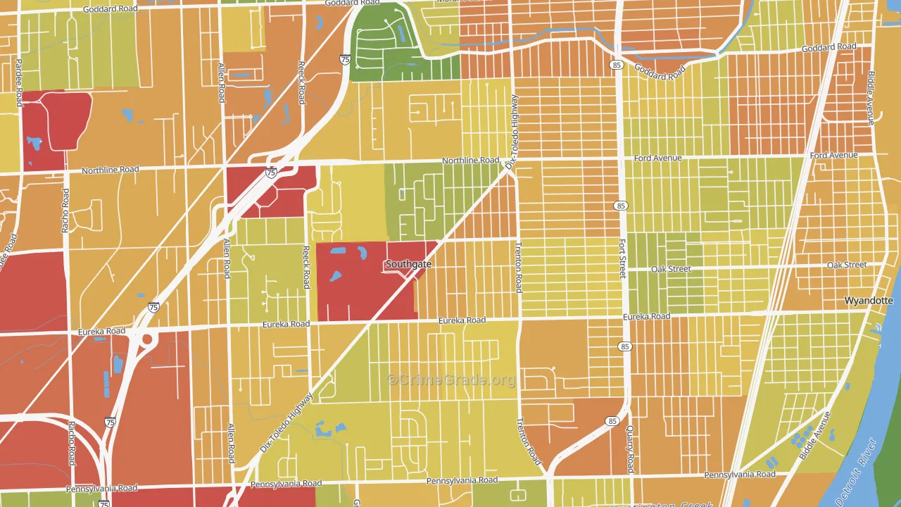 Southgate, MI Map of Assault Rates
