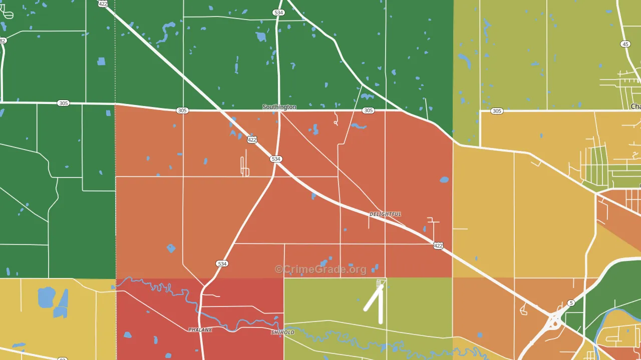Southington, OH Map of Assault Rates