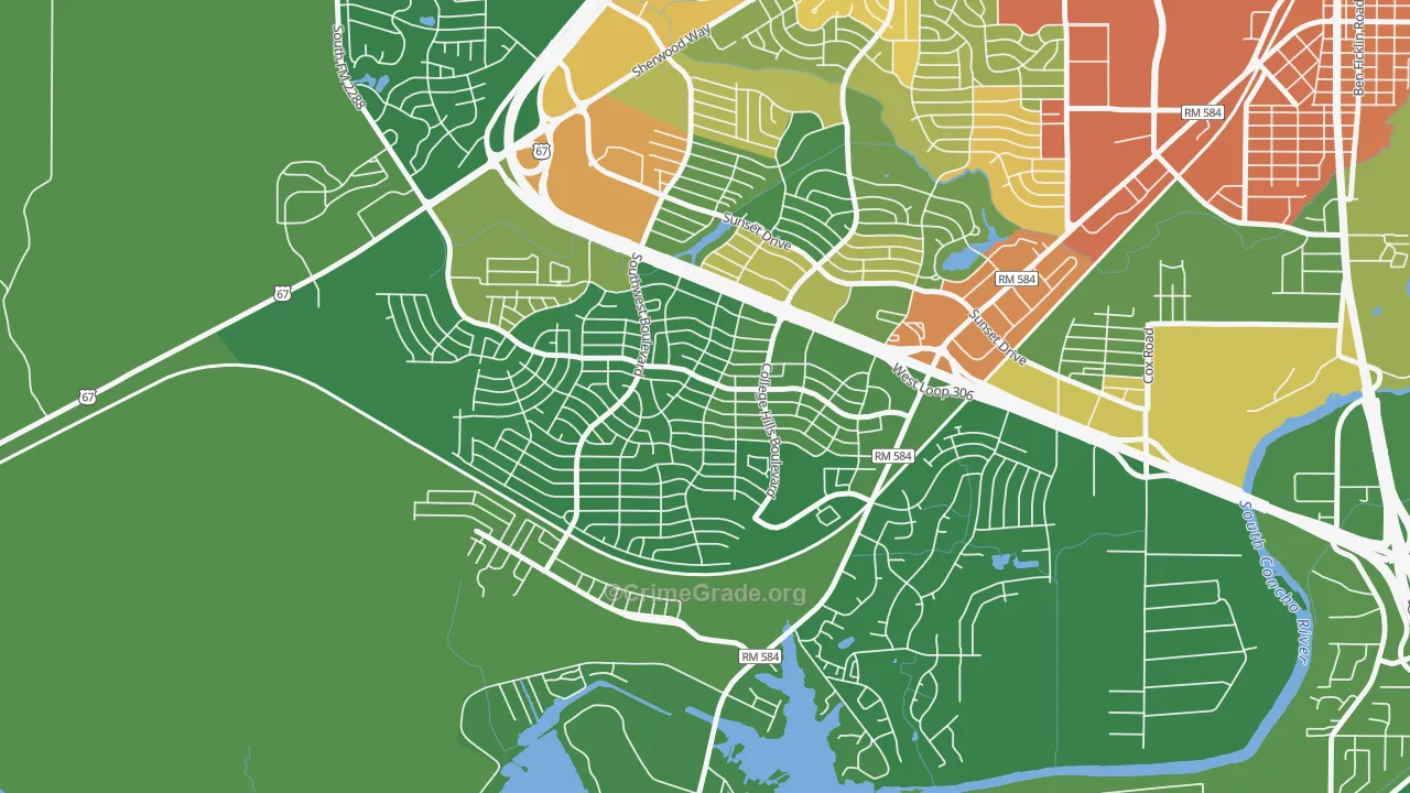 Southland, San Angelo, TX Map of Assault Rates