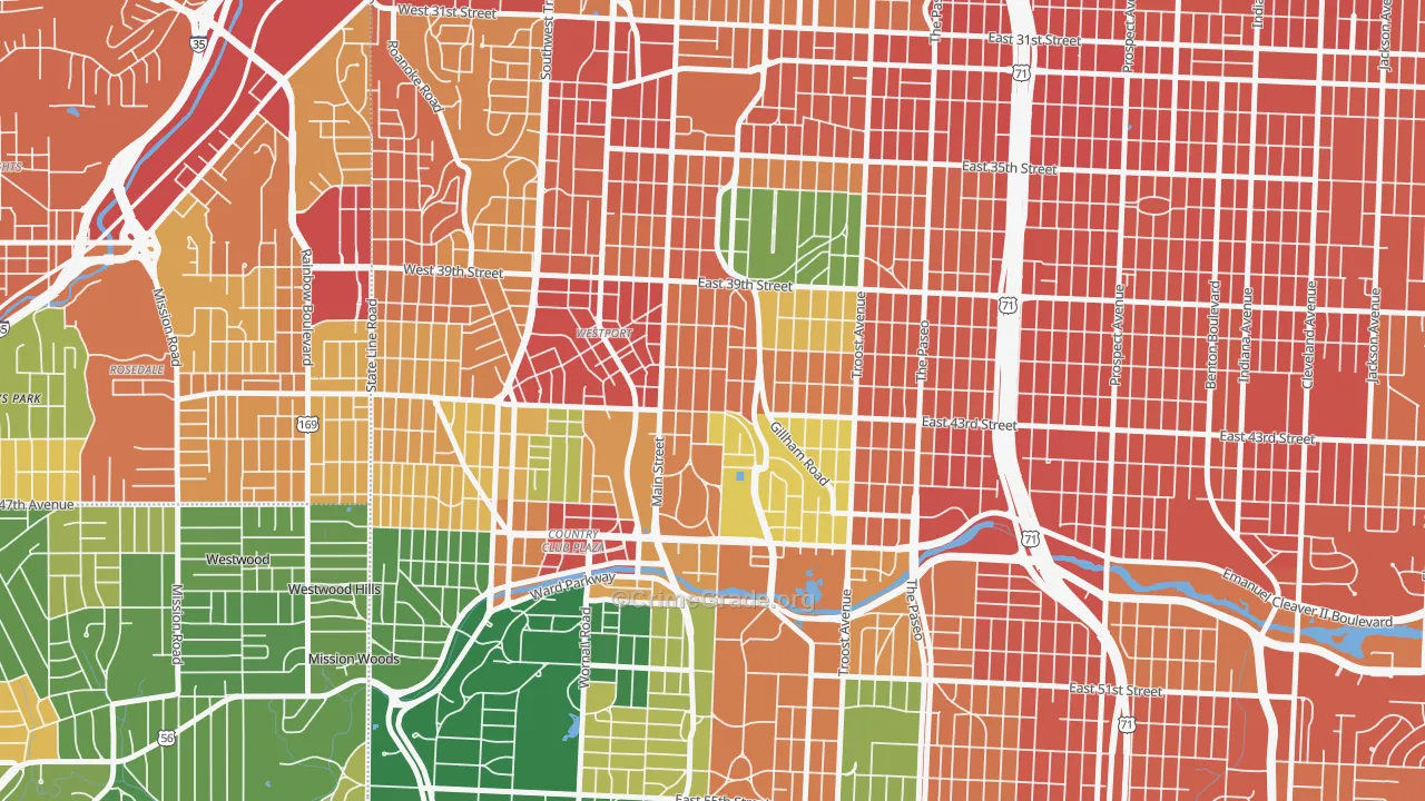 Southmoreland, Kansas City, MO Map of Assault Rates