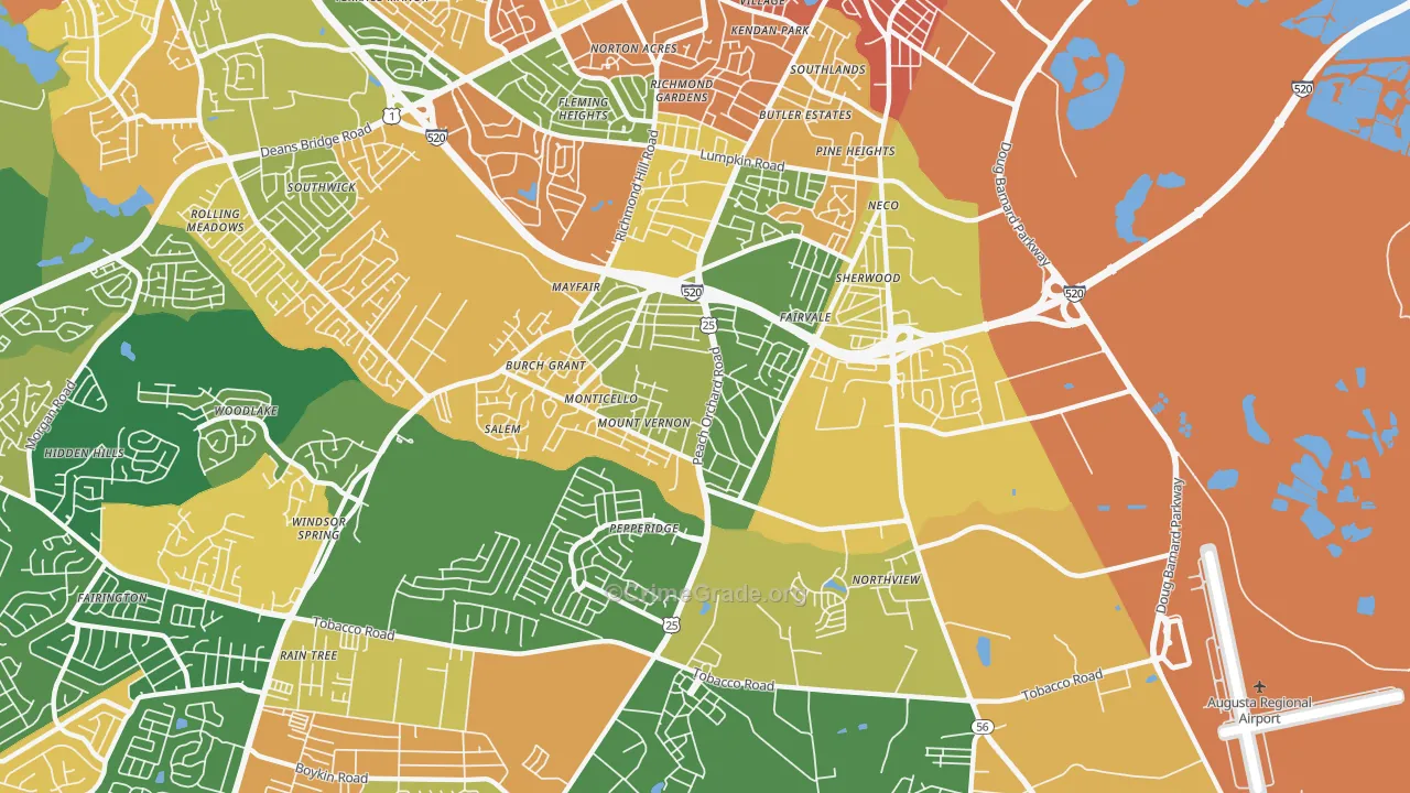 Southside, Augusta, GA Map of Assault Rates