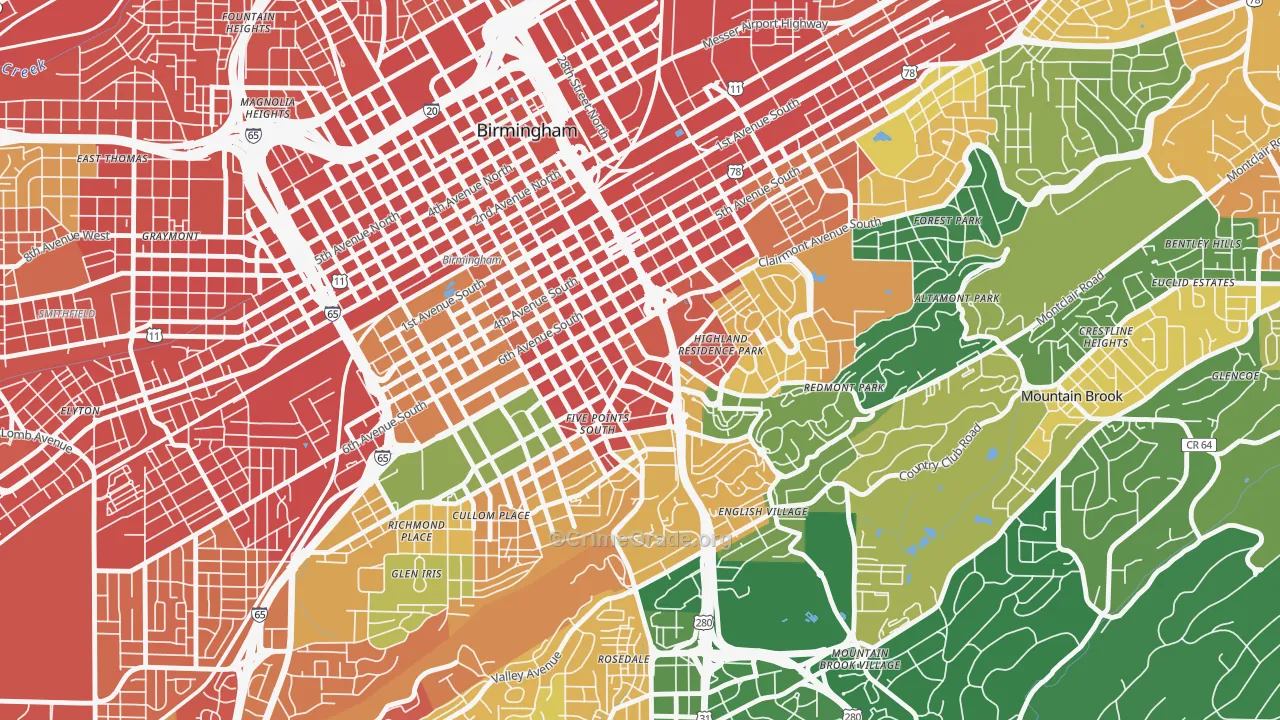 Southside, Birmingham, AL Map of Assault Rates