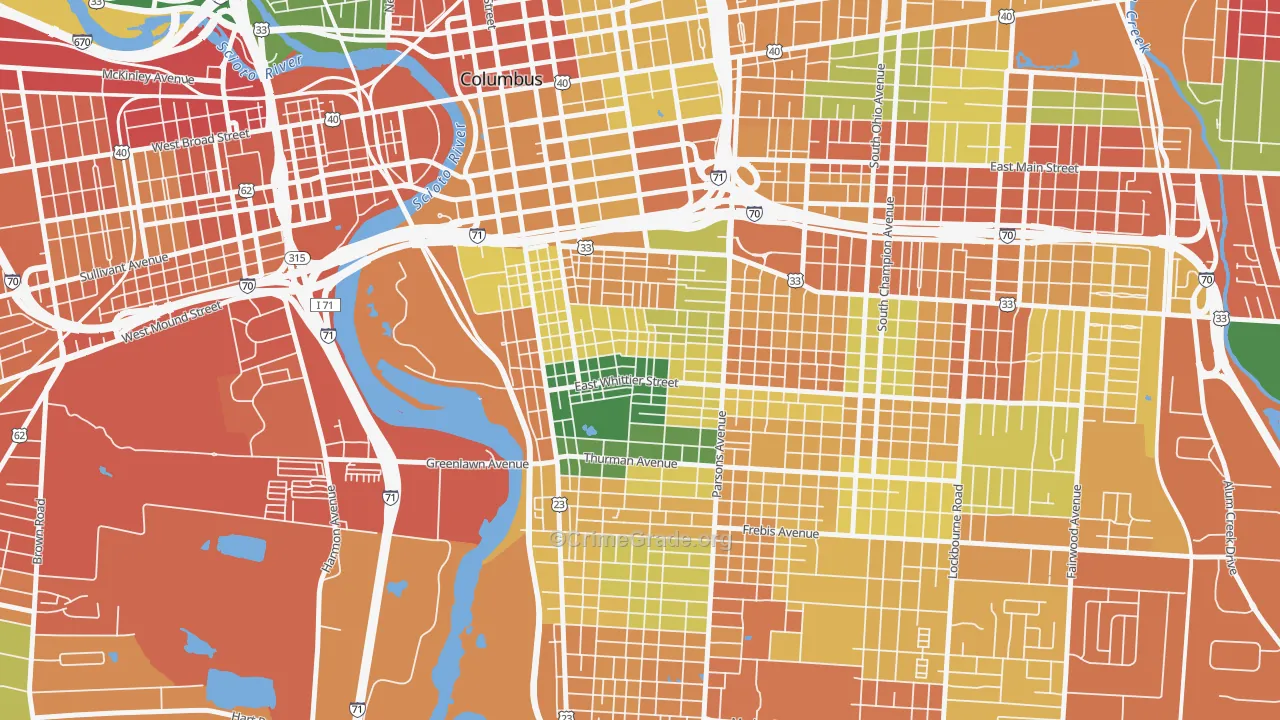 Southside Columbus, Columbus, OH Map of Assault Rates