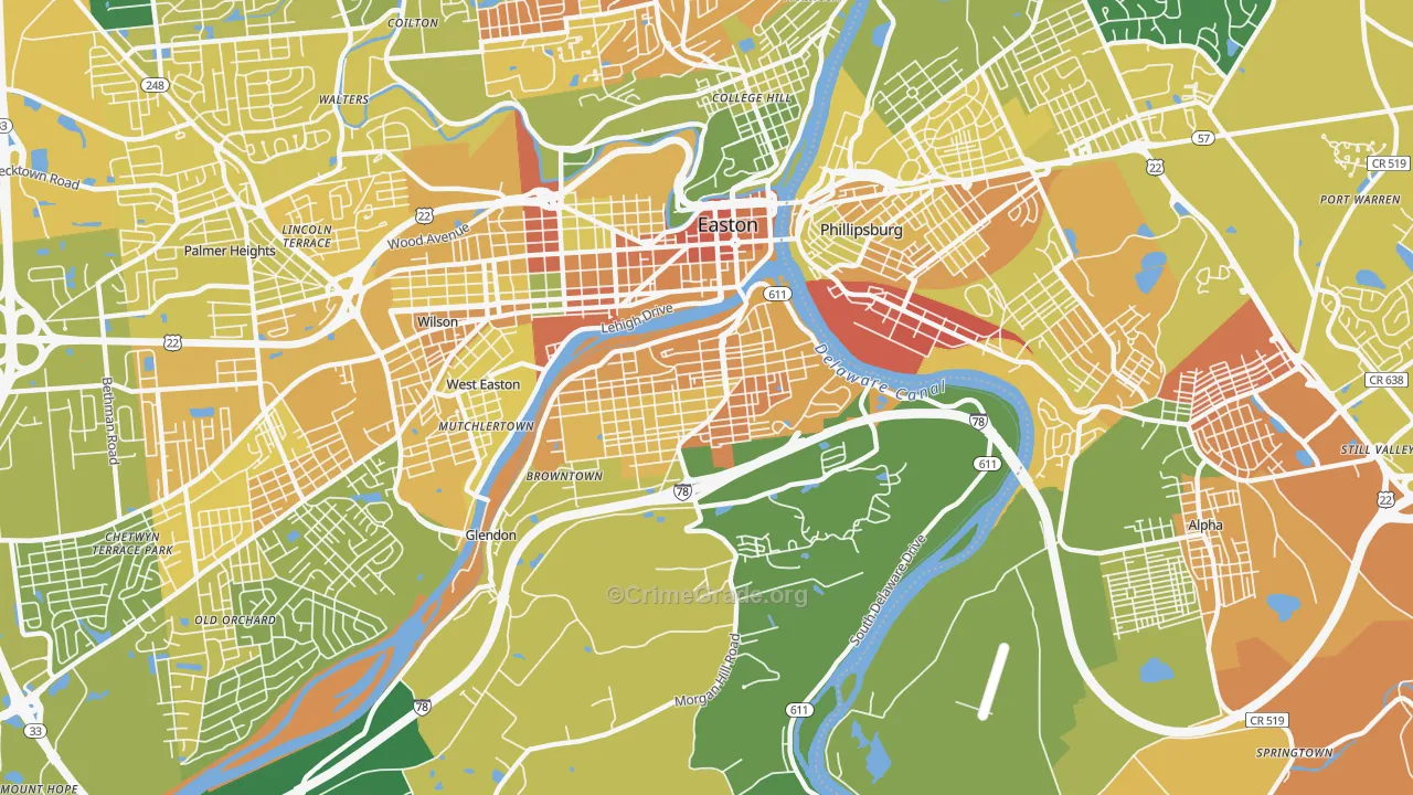 Southside, Easton, PA Map of Assault Rates