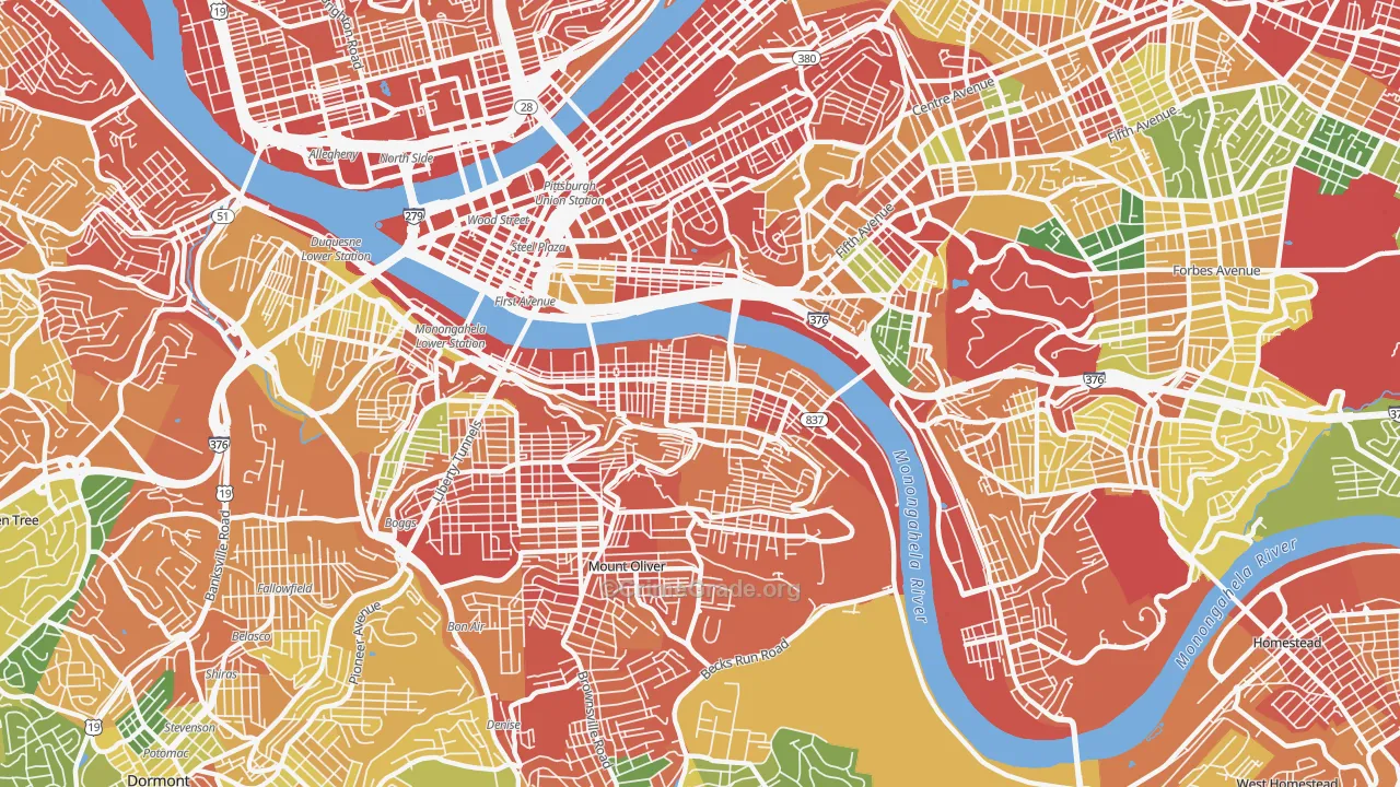 Southside Flats, Pittsburgh, PA Map of Assault Rates