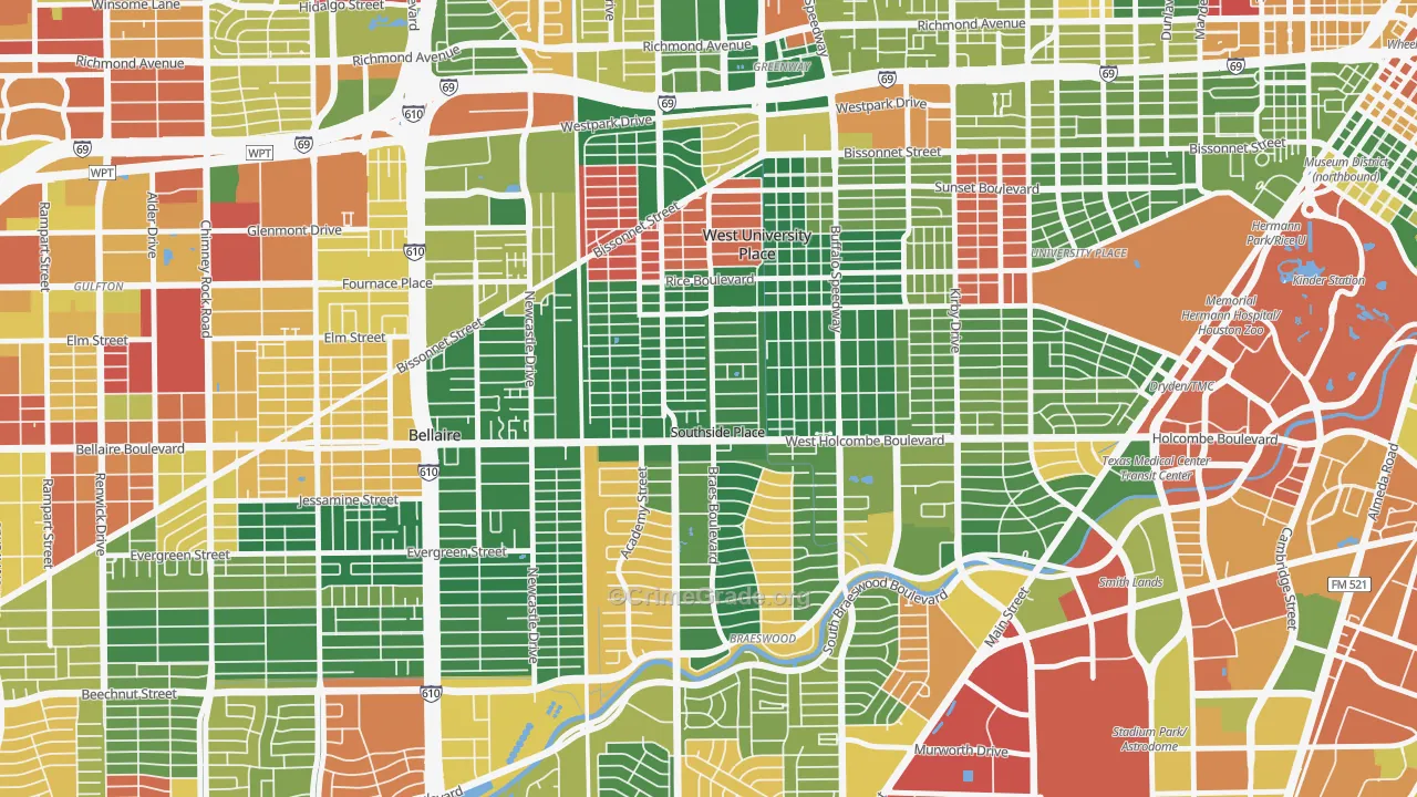 Southside Place, TX Map of Assault Rates