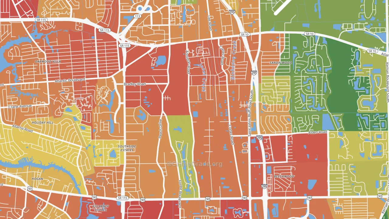 Southsuide Estates, Jacksonville, FL Map of Assault Rates