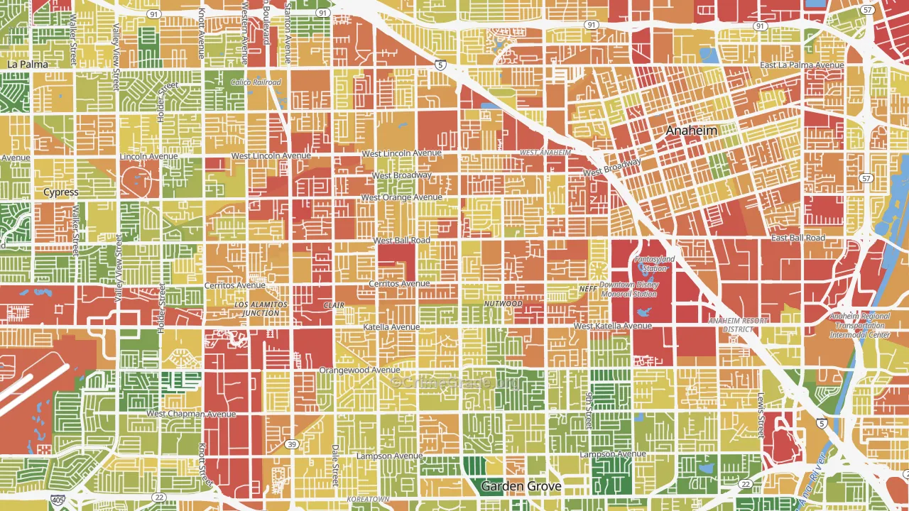 Southwest, Anaheim, CA Map of Assault Rates