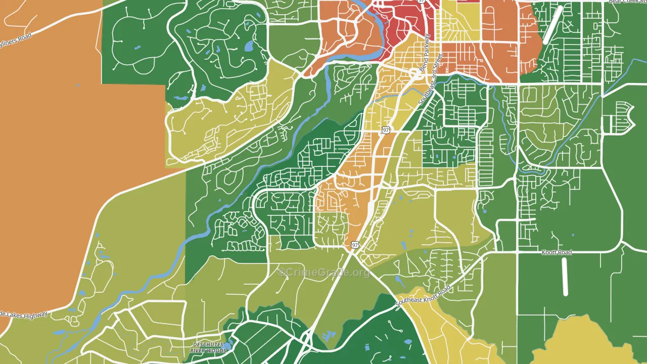 Southwest Bend, Bend, OR Map of Assault Rates