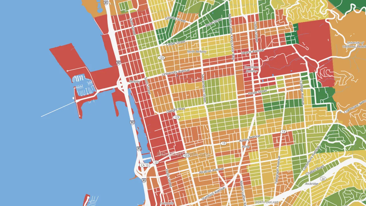 SouthWest Berkeley, Berkeley, CA Map of Assault Rates