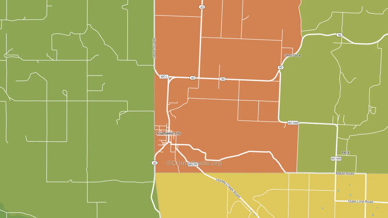 Southwest City, MO Map of Assault Rates