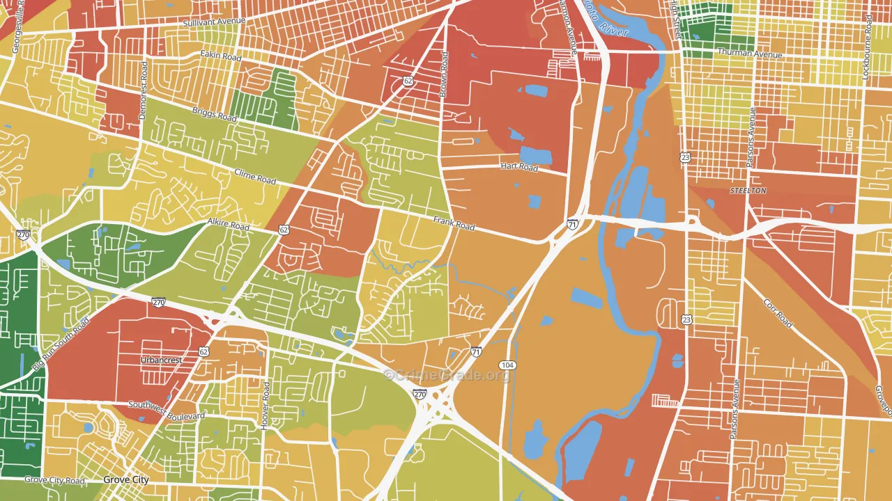 Southwest, Columbus, OH Map of Assault Rates
