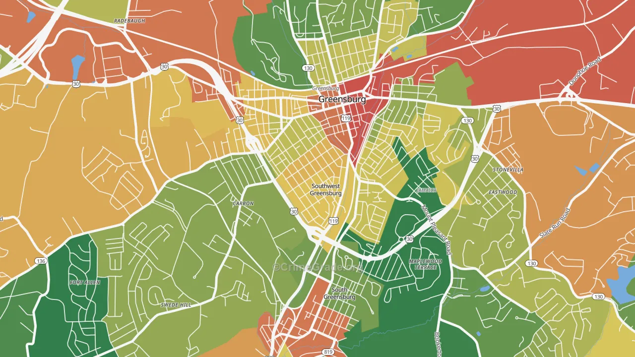 Southwest Greensburg, PA Map of Assault Rates
