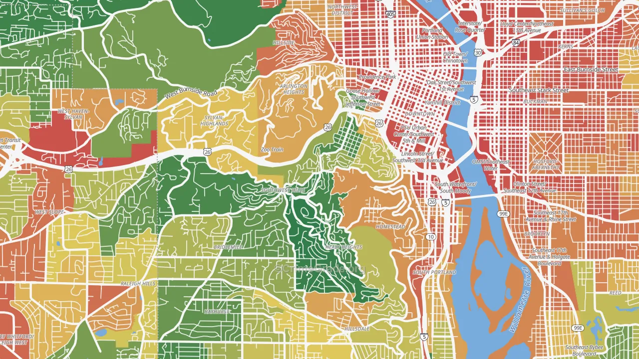 Southwest Hills, Portland, OR Map of Assault Rates