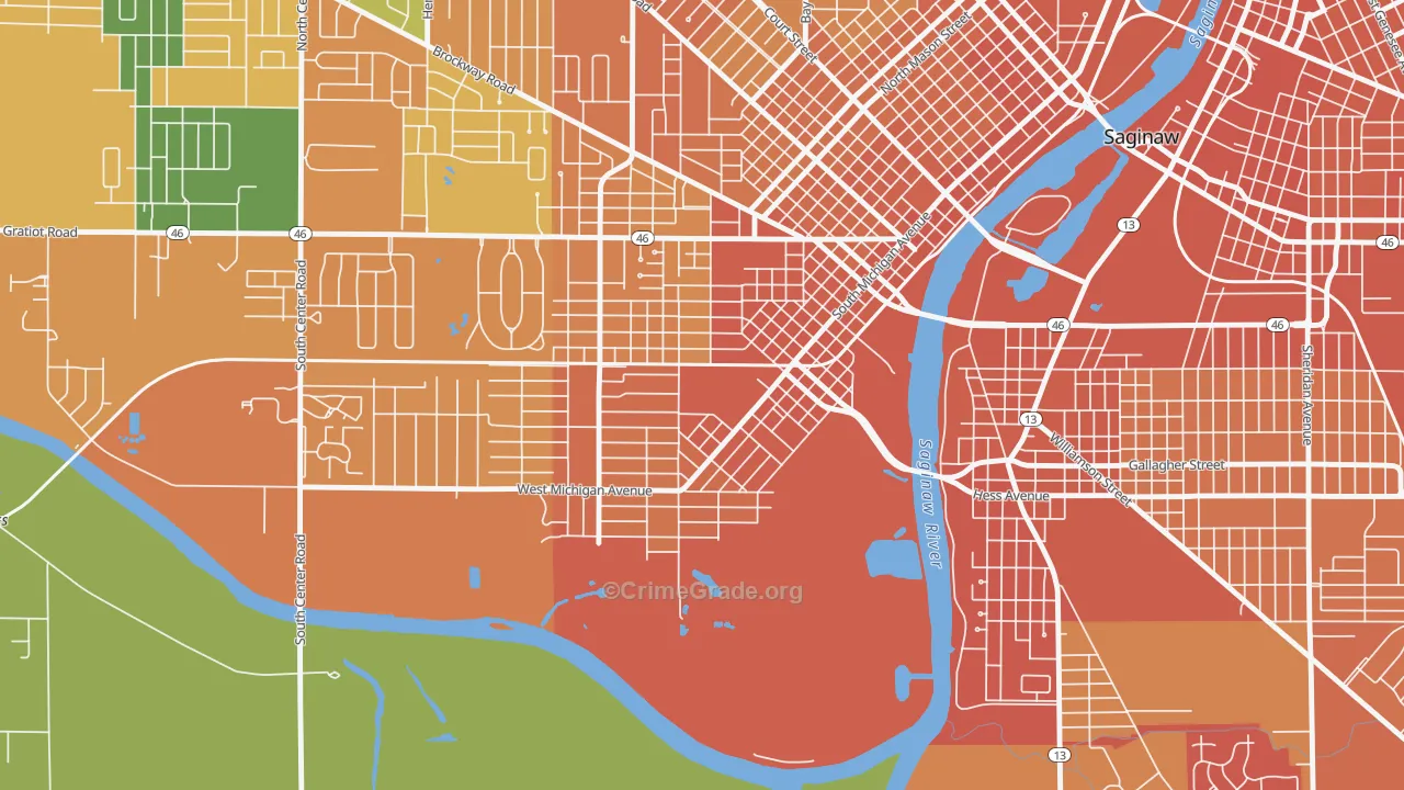 Southwest Saginaw, Saginaw, MI Map of Assault Rates