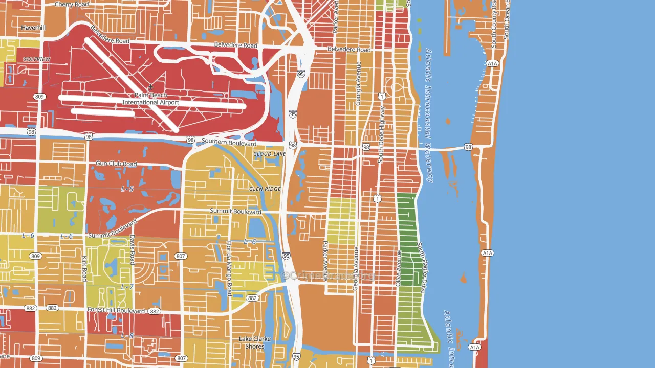 Southwest, West Palm Beach, FL Map of Assault Rates