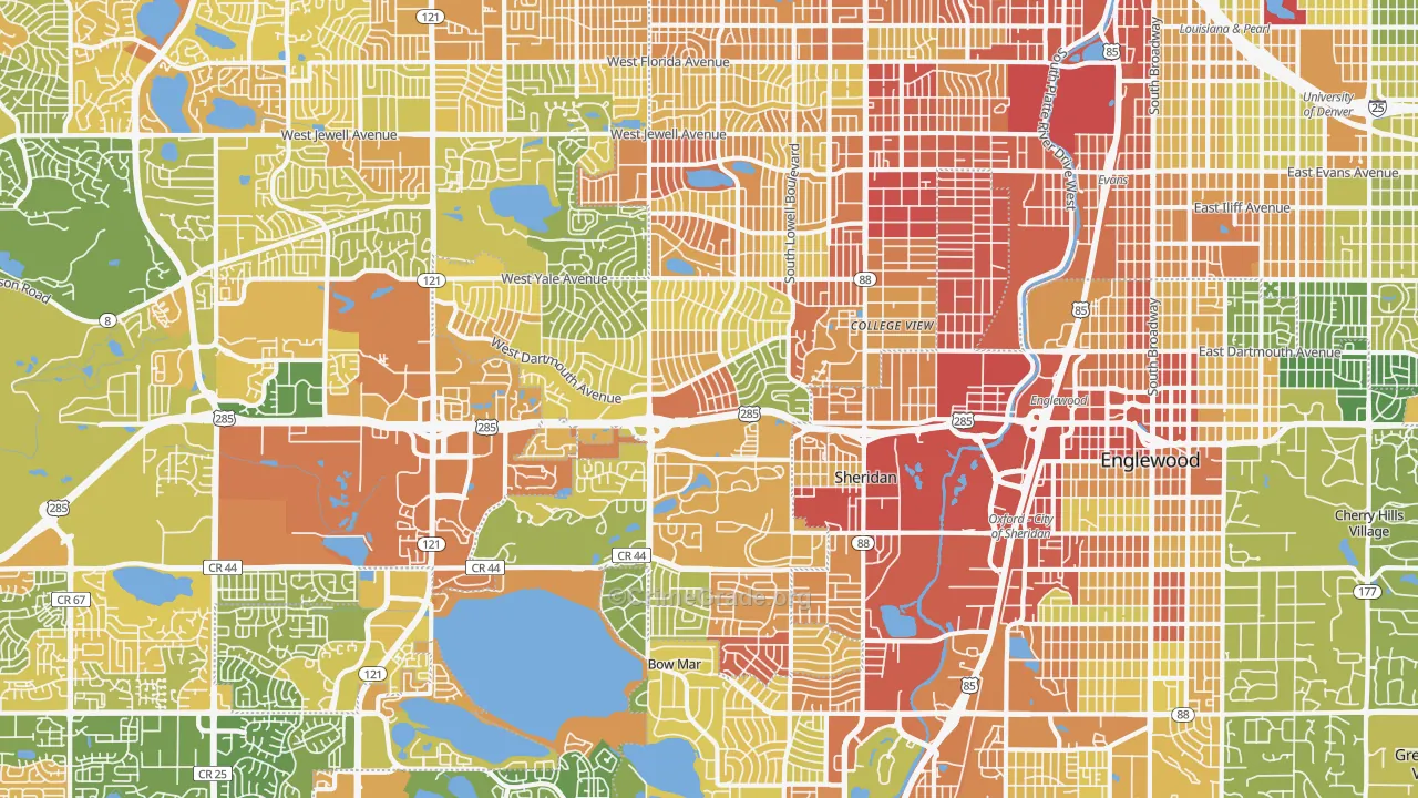 Southwestern Denver, Denver, CO Map of Assault Rates