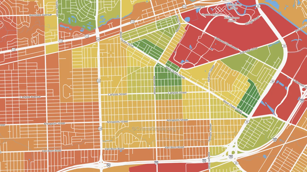 Southwestern Outer Drive, Dearborn, MI Map of Assault Rates