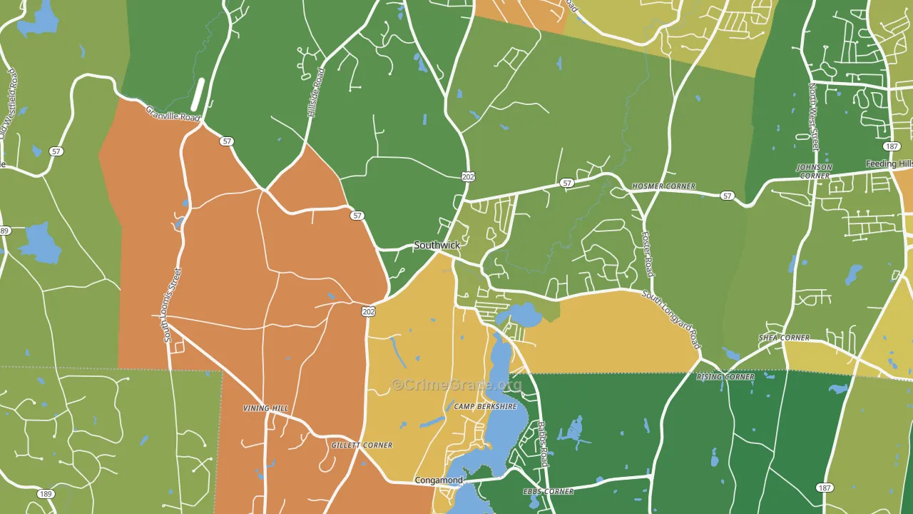 Southwick, MA Map of Assault Rates