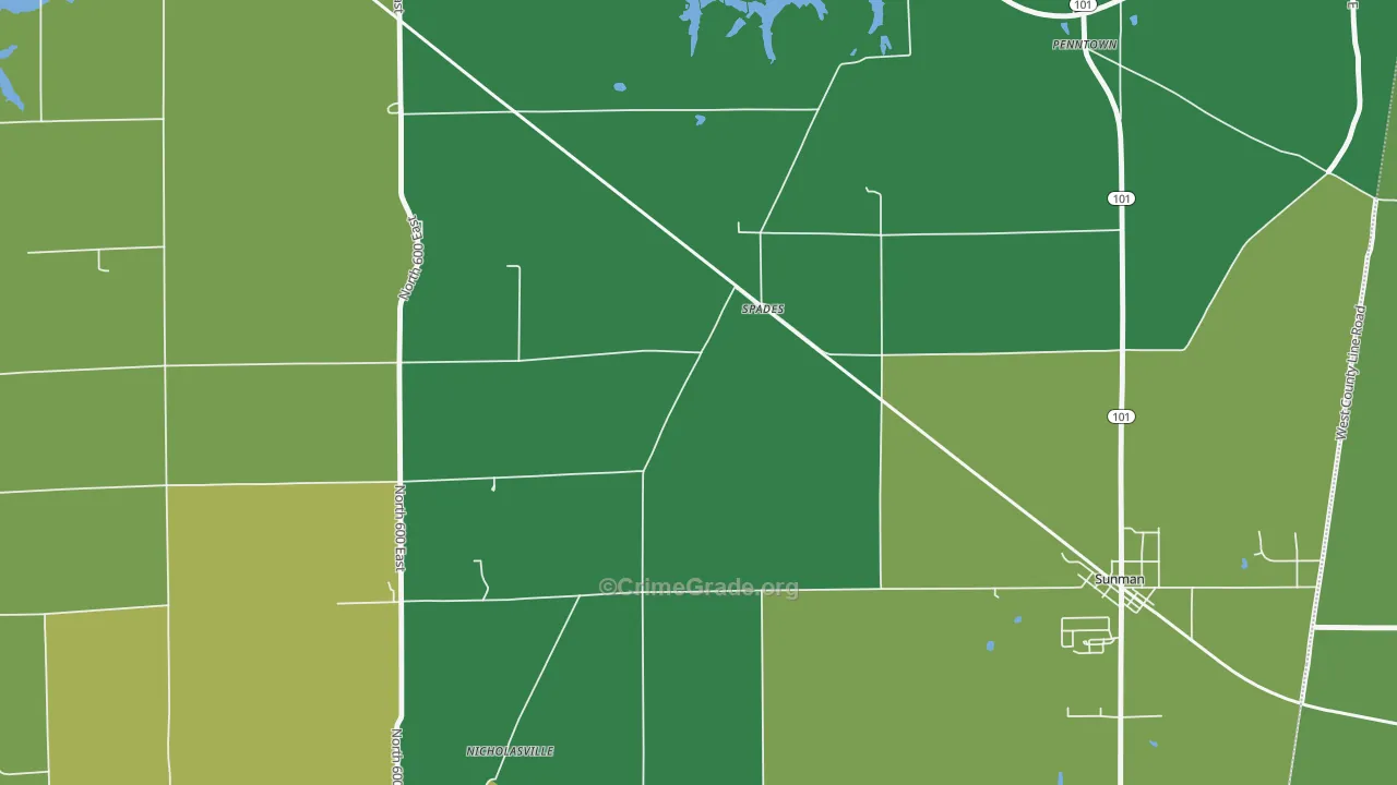 Spades, IN Map of Assault Rates