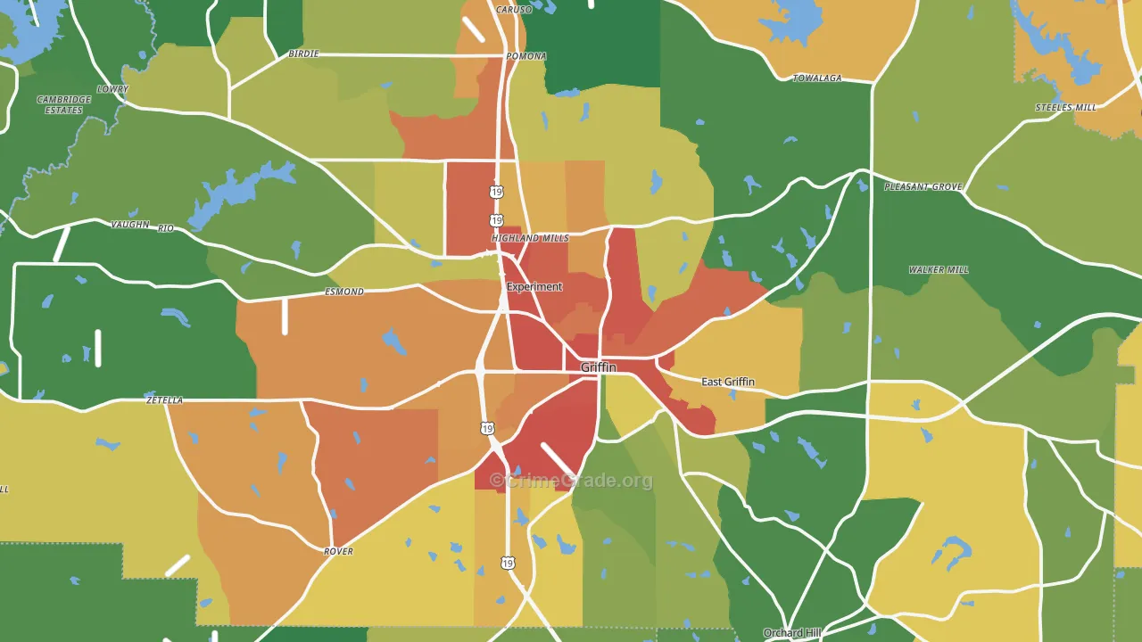 Spalding County, GA Map of Assault Rates