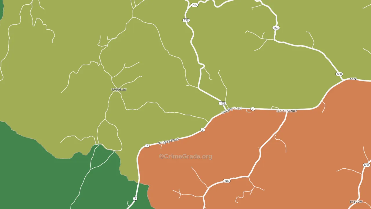 Spanglin, KY Map of Assault Rates