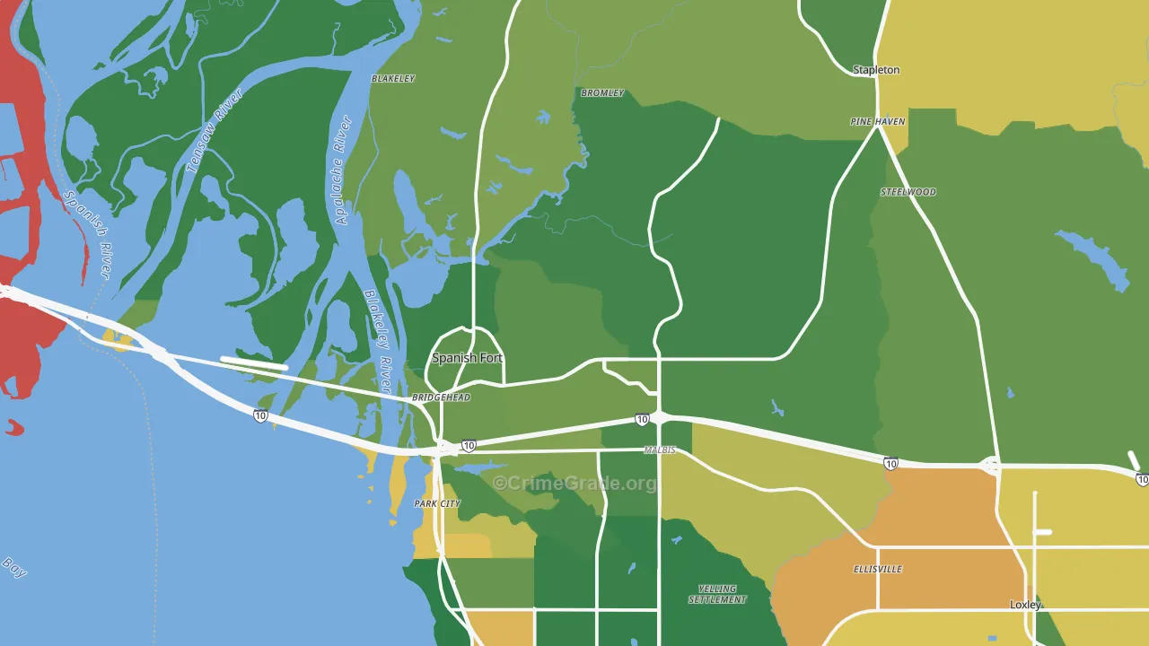 Spanish Fort, AL Map of Assault Rates