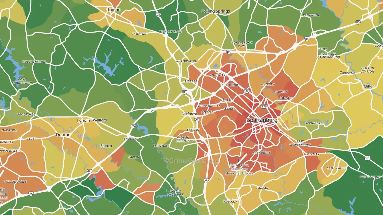 Spartanburg County, SC Map of Assault Rates
