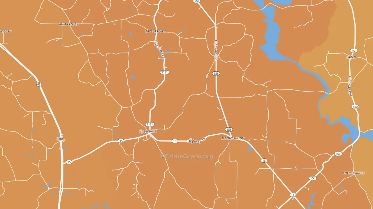 Spearsville, LA Map of Assault Rates