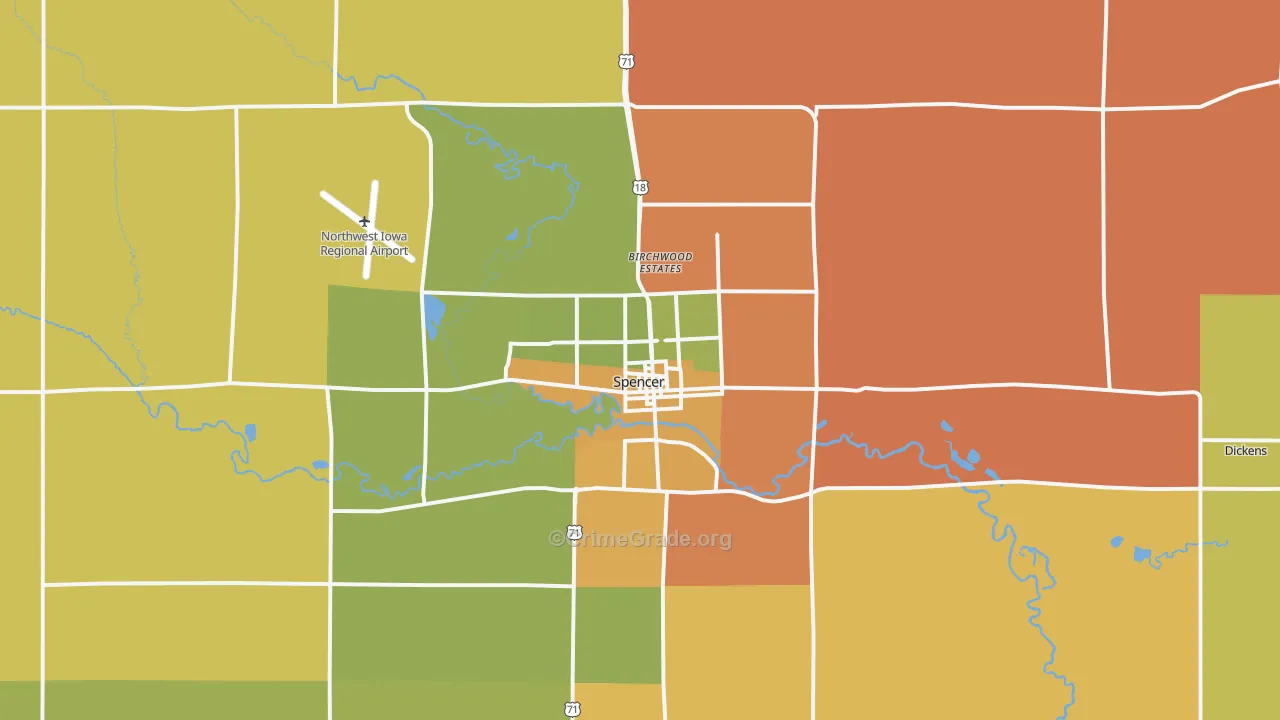 Spencer, IA Map of Assault Rates