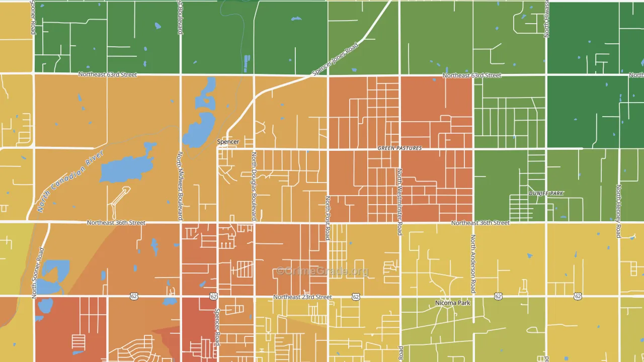 Spencer, OK Map of Assault Rates