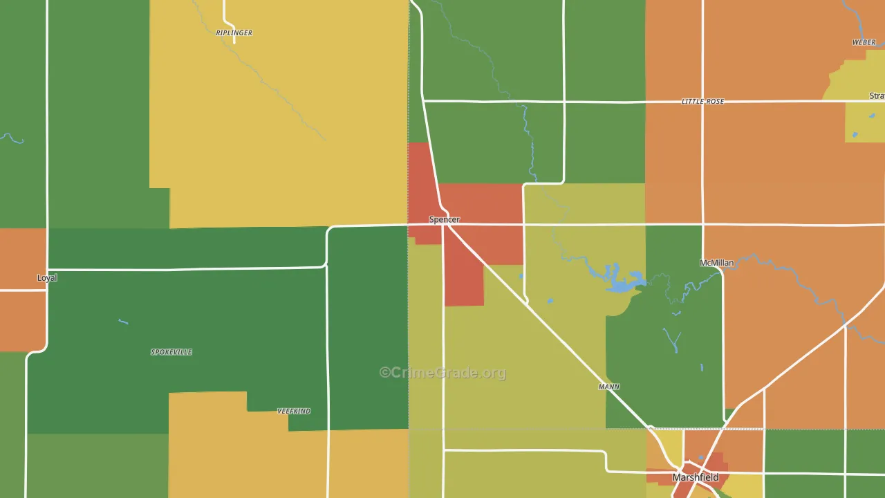 Spencer, WI Map of Assault Rates